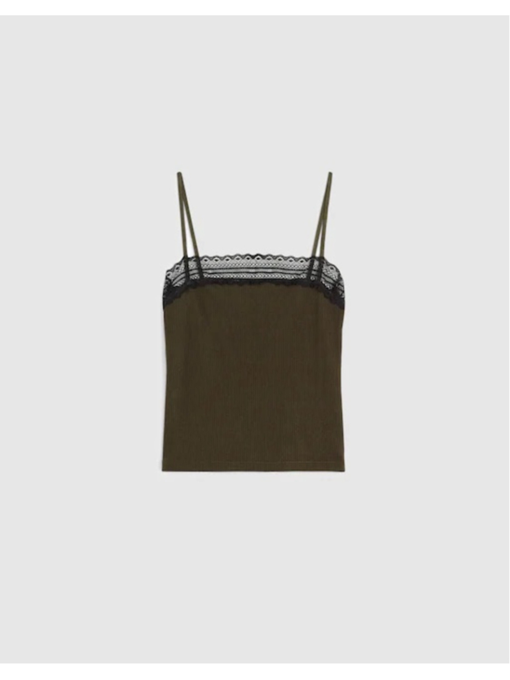 NWT Madewell Lace-Trim Square-Neck Tank in green with black trim L retail $58